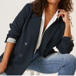 Maeve Anthropologie Double‎ Breasted Blazer Jacket Size 10 navy blue Minimalist